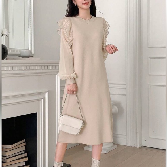 Dazy Star Series Elegant Cream Ruffle Sweater Dress Size XL - Picture 1 of 16